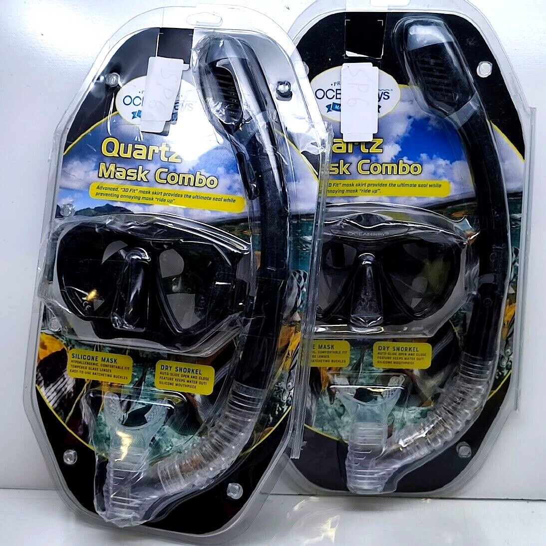 Oceanways Quartz Mask And Snorkel Combo 3D Fit Silicone Mask Black Lot of 2