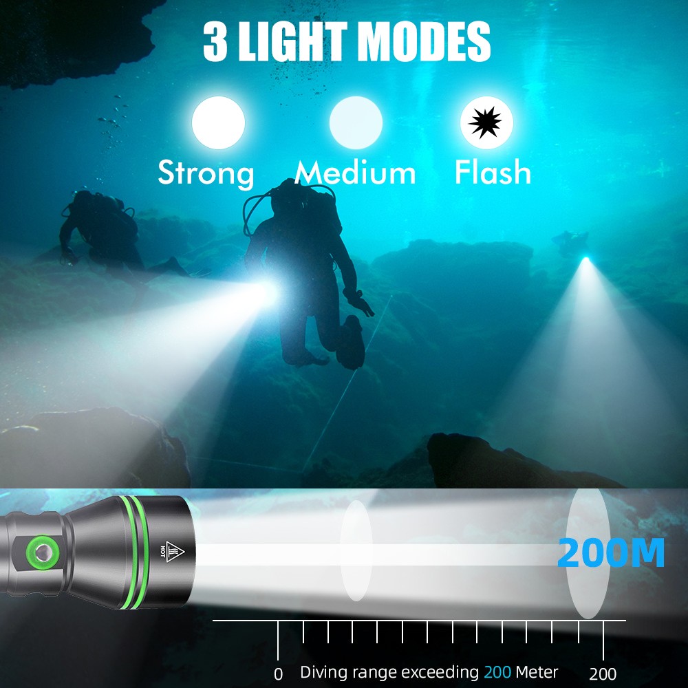 Scuba Diving Flashlight Super Bright 35000lm Dive Torch Underwater Dive Lamp
