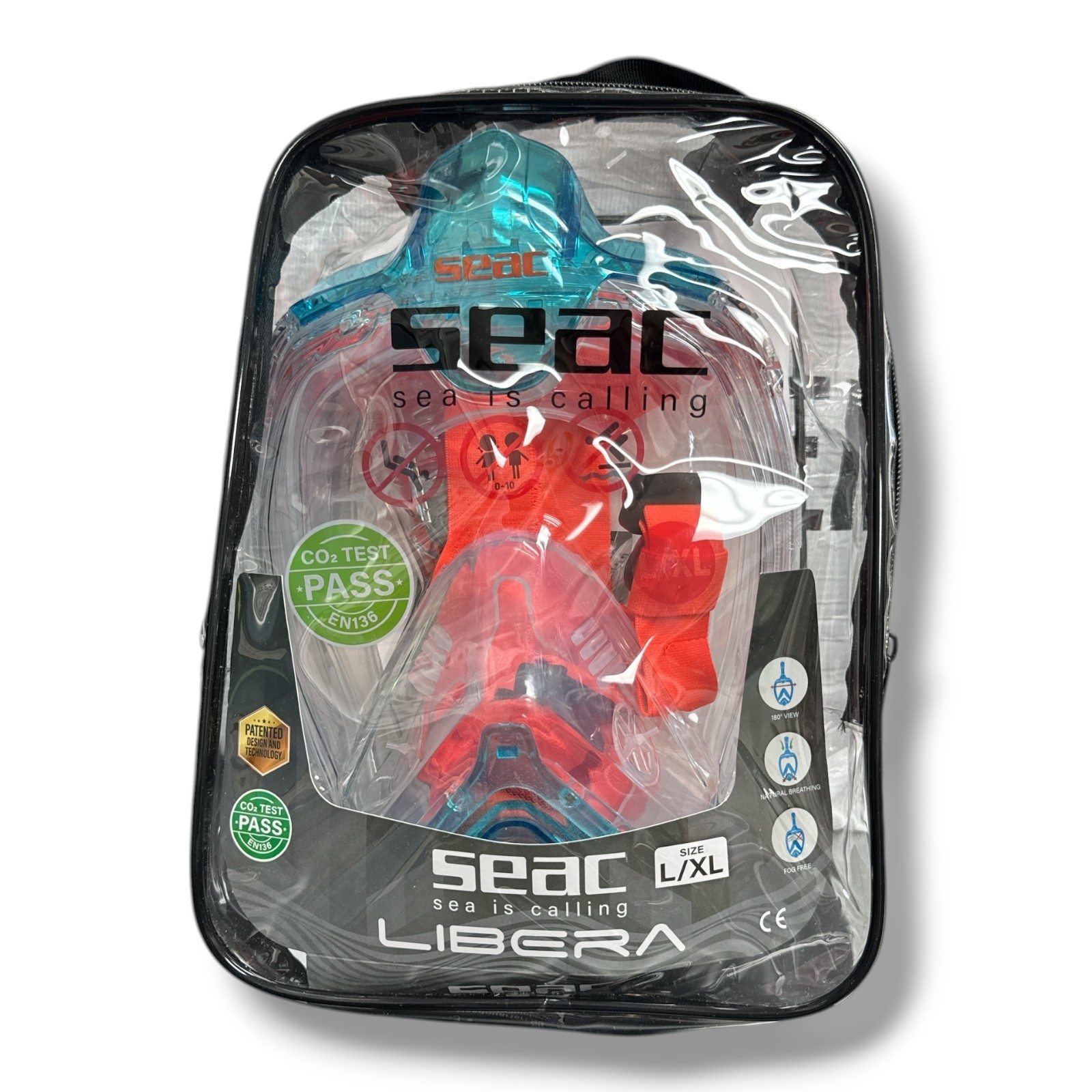 *Seac Libera Full-Face Snorkel Mask Blue/Orange L/XL -New Sealed-