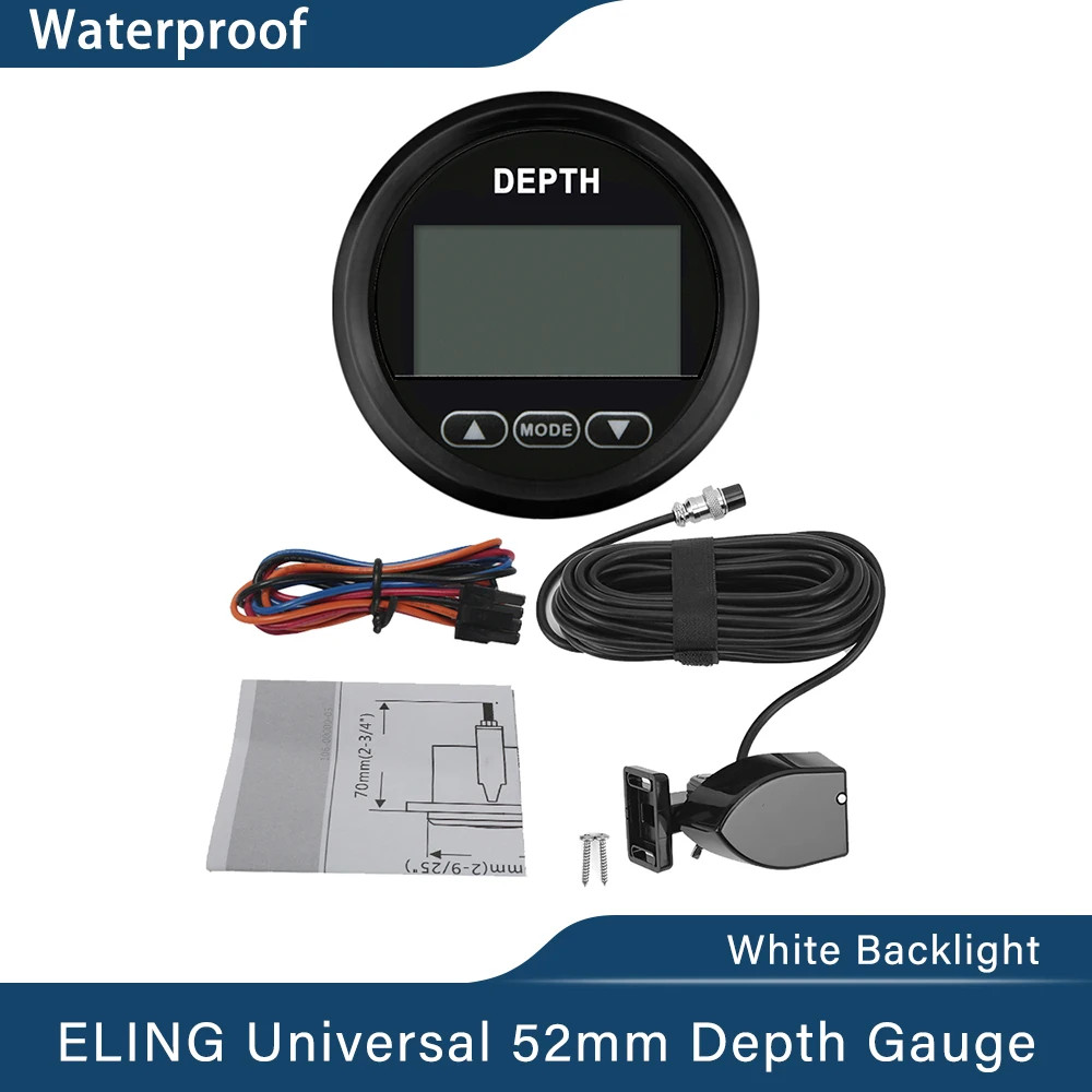 Newest 52mm Digital Depth Gauge Indicator for Yachts Fishing Boats Universal 12V