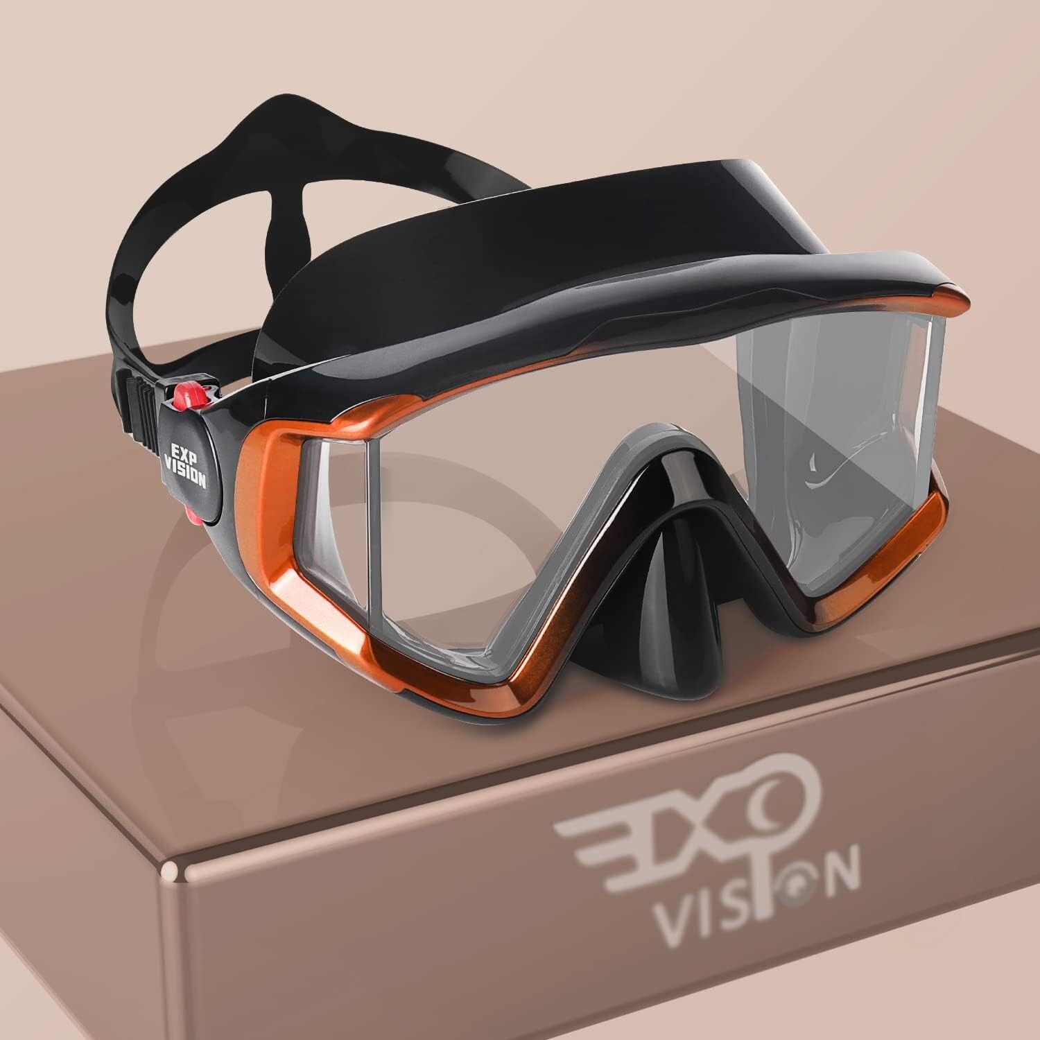 Scuba Diving Mask Tempered Glass Lens Swim Goggles Snorkeling Panoramic Orange