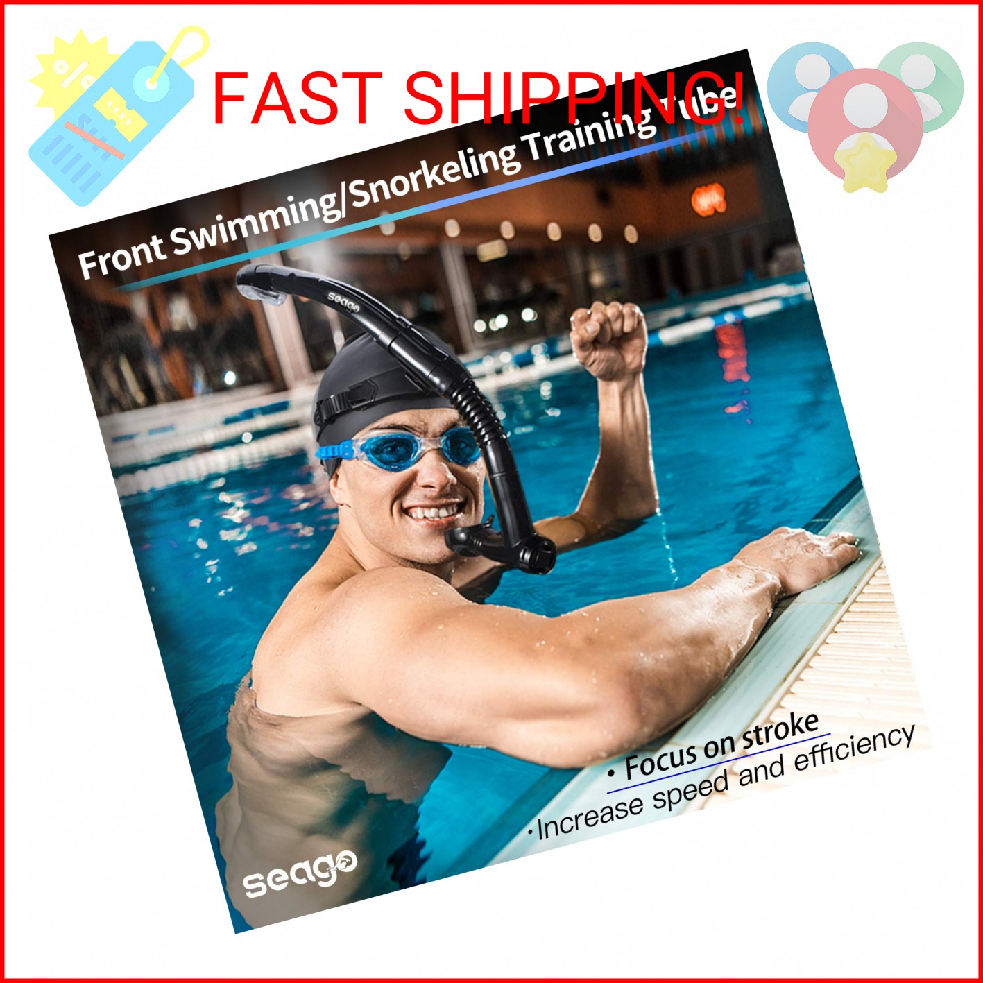 Seago Swim Snorkel for Lap Swimming, Dry Top Front Swimmer Gear for Adult Youth,