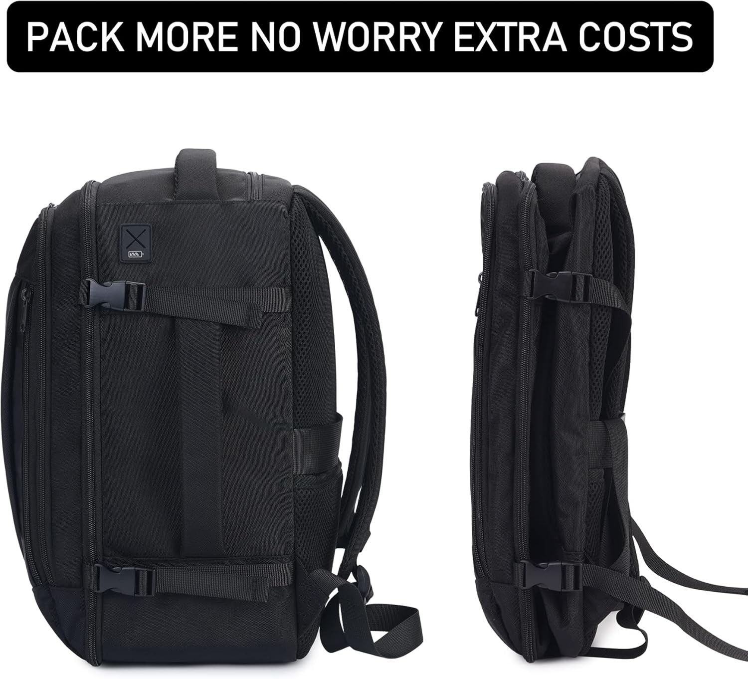 ECOHUB Travel Backpack 18x14x8 Spirit Airlines 18 inch underseat, Black