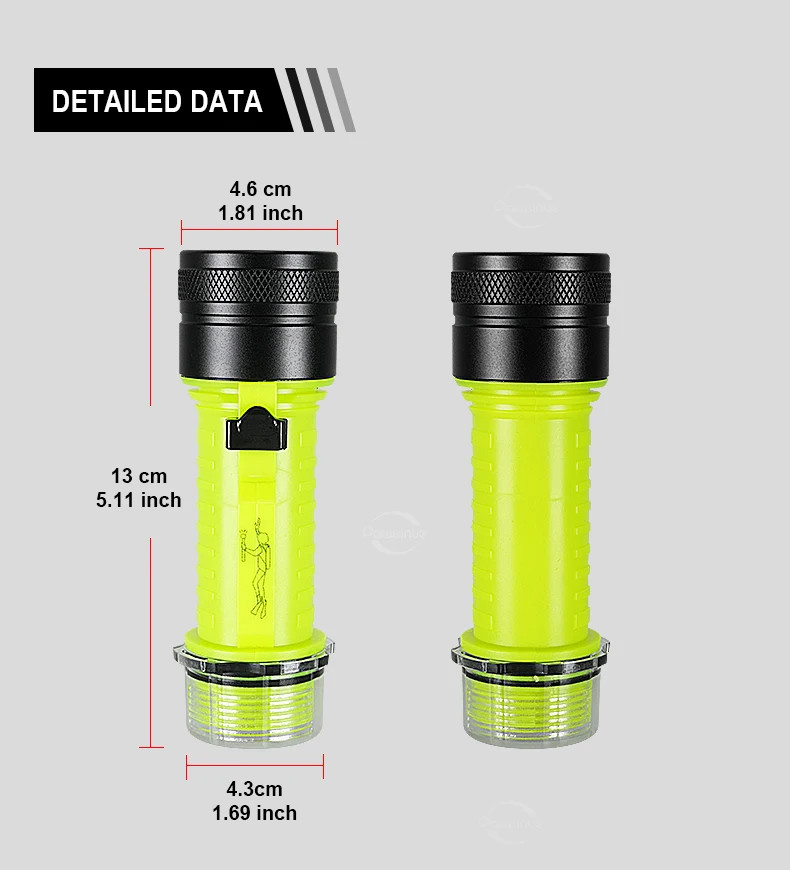 LED Diving Flashlight Scuba Diving Lamp Underwater Torch Waterproof IP68 Lights