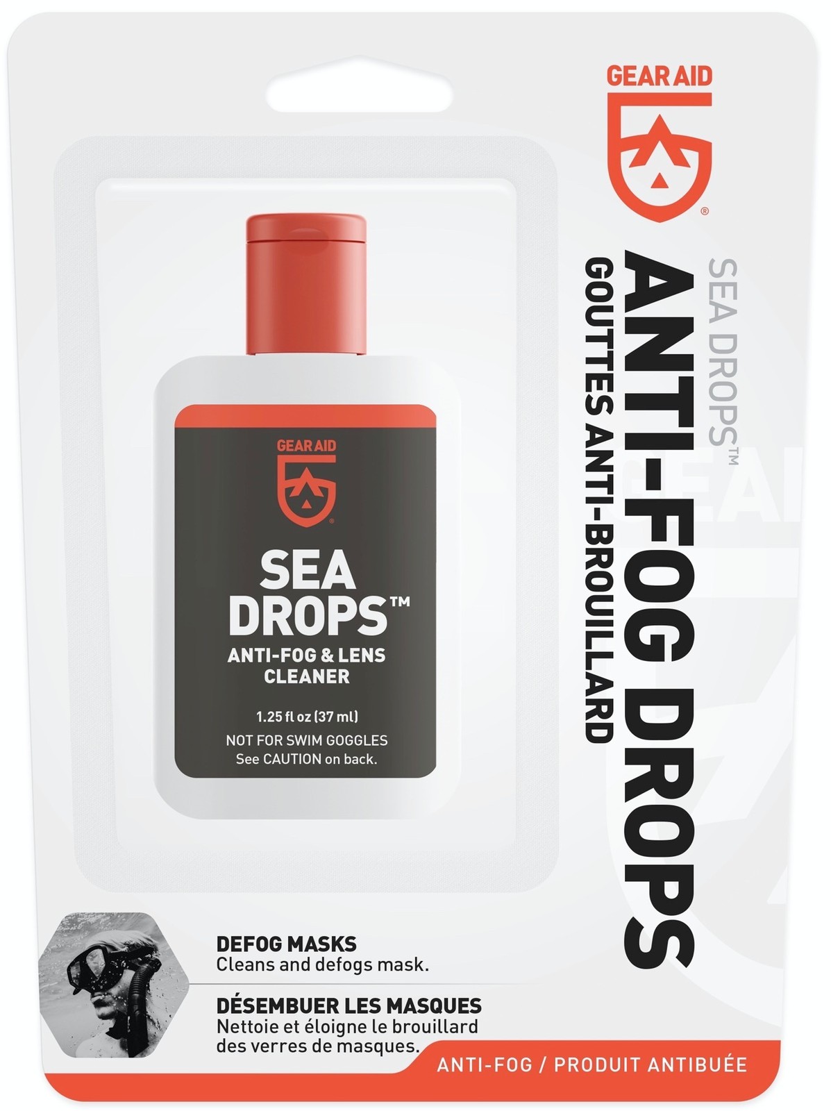 Gear Aid Sea Drops Anti-Fog and Lens Cleaner Clear 1.25oz Cleans & Defogs Masks