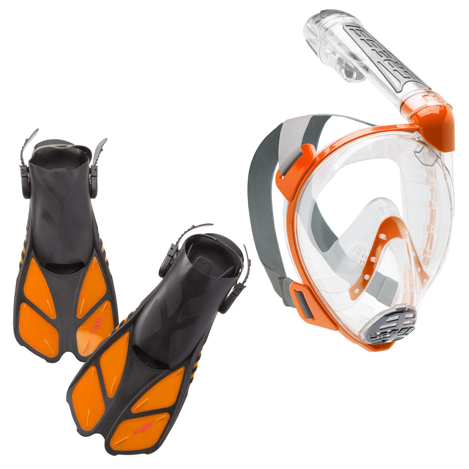 Used Cressi Duke Dive Mask and Bonete Fins Set-Clear/Orange-Fins -S-M / Mask-M-L