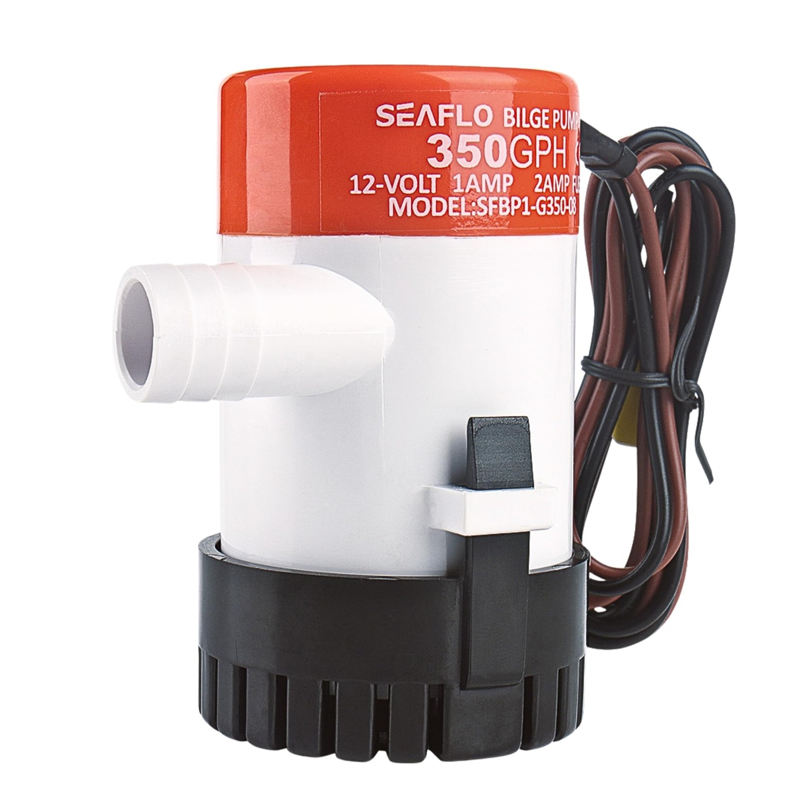 SEAFLO 01 Series 350 GPH Bilge Pump – 12V, 3/4″ Outlet, White, Orange, Black