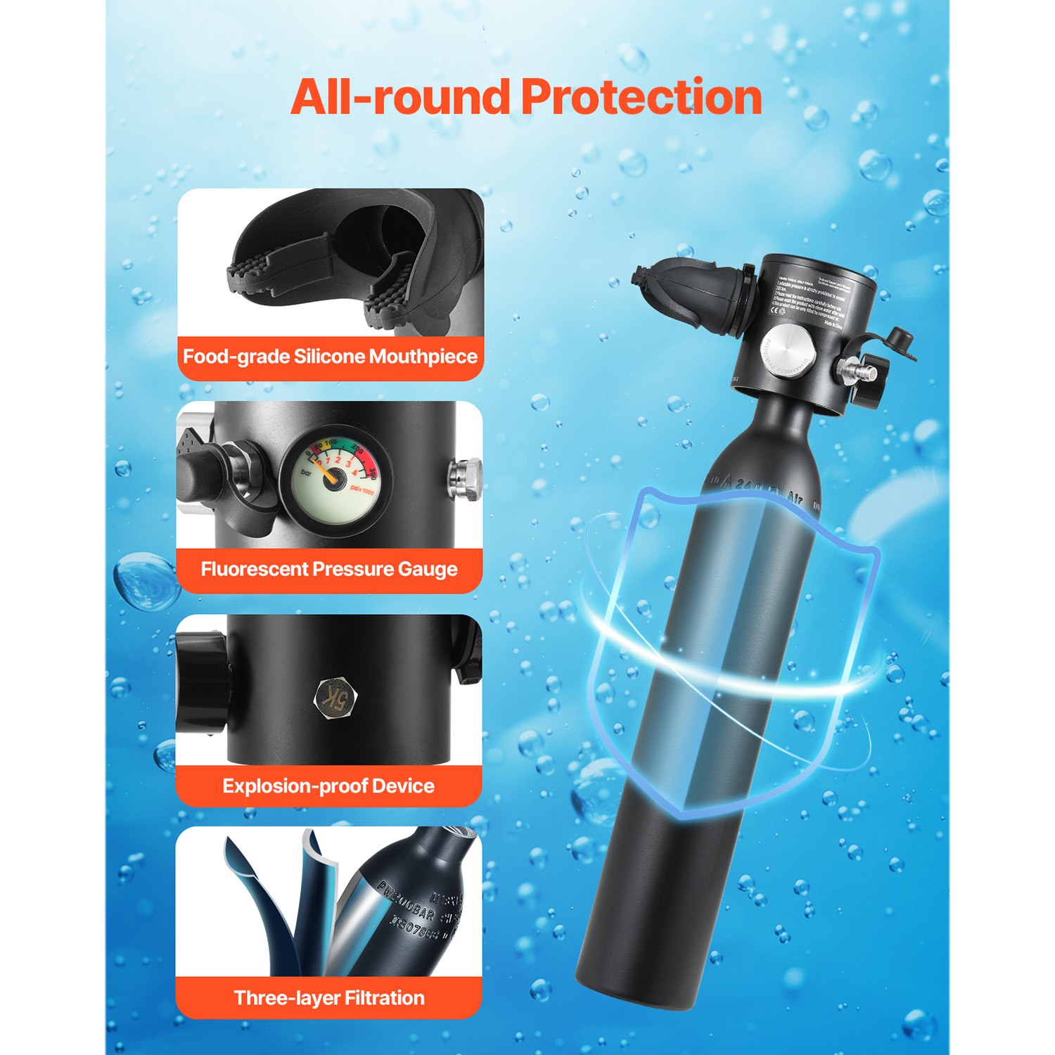 Mini Scuba Tank 2*0.5L Diving Device Lung Gear Air Buddy Systems Oxygen Cylinder