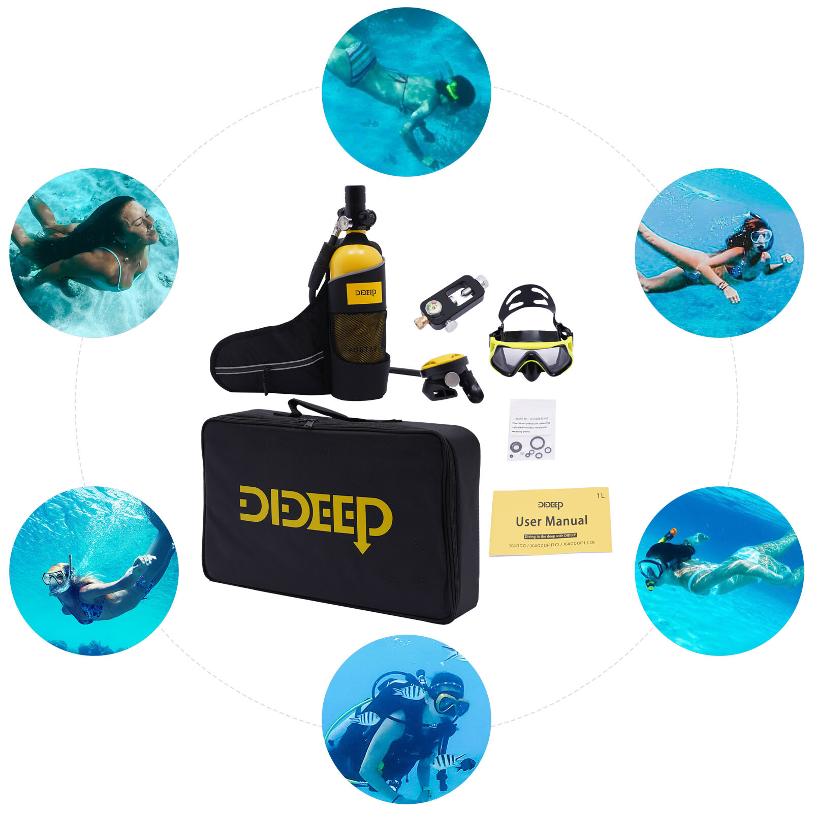 Mini Scuba Diving Case Kit 1L Oxygen Tank Pump Equipment Underwater Breath US