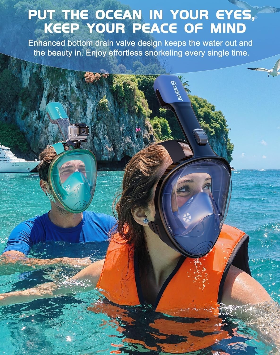 Full Face Snorkel Mask with Detachable Camera Mount