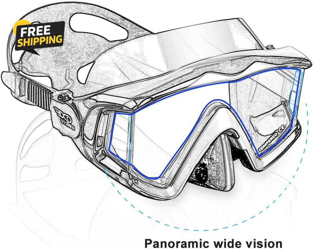 Adult Pano 3 Scuba Diving Mask, Tempered Glass Snorkel Mask Anti-Fog Swim
