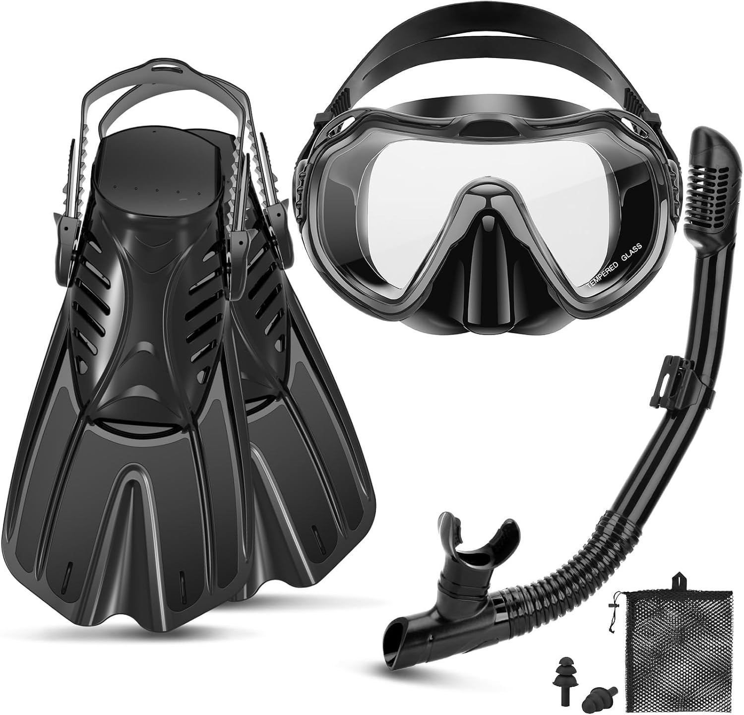 Snorkeling Gear for Adults, 4 in 1 Travel Size Mask Fins Snorkel Set with Panora