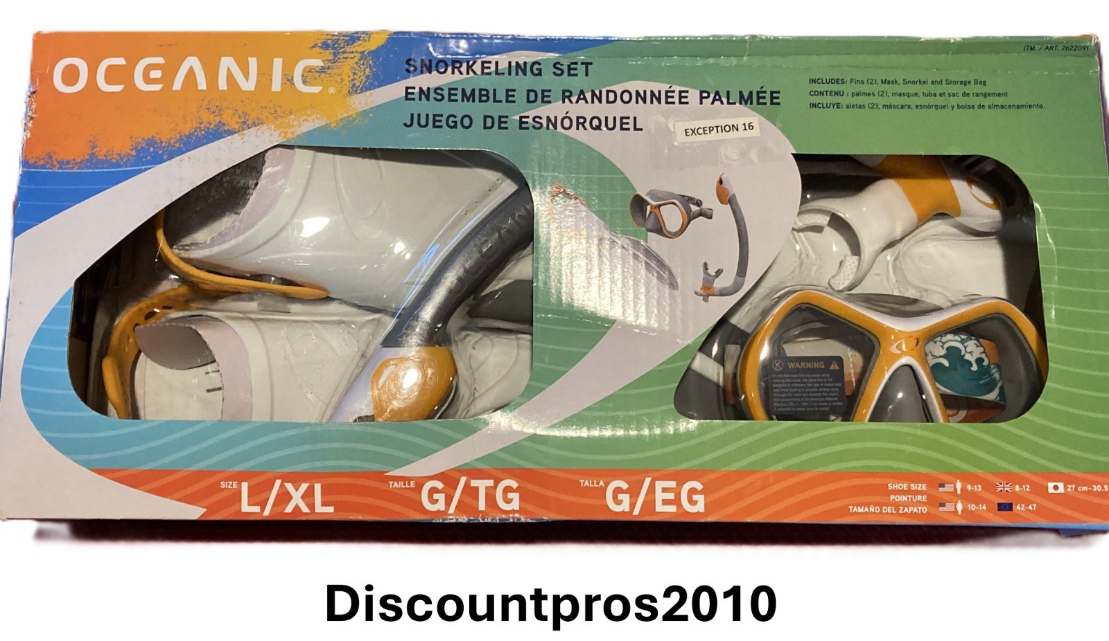 Oceanic Adult Snorkeling Set 2622091 Size L/XL Shoe Size 9-13