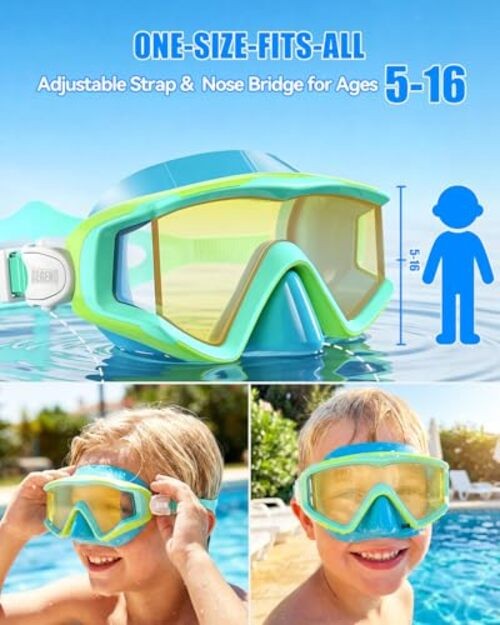 Diving Mask for Adult & Teen – Panoramic Anti Youth Blue Green & Gold-Plated