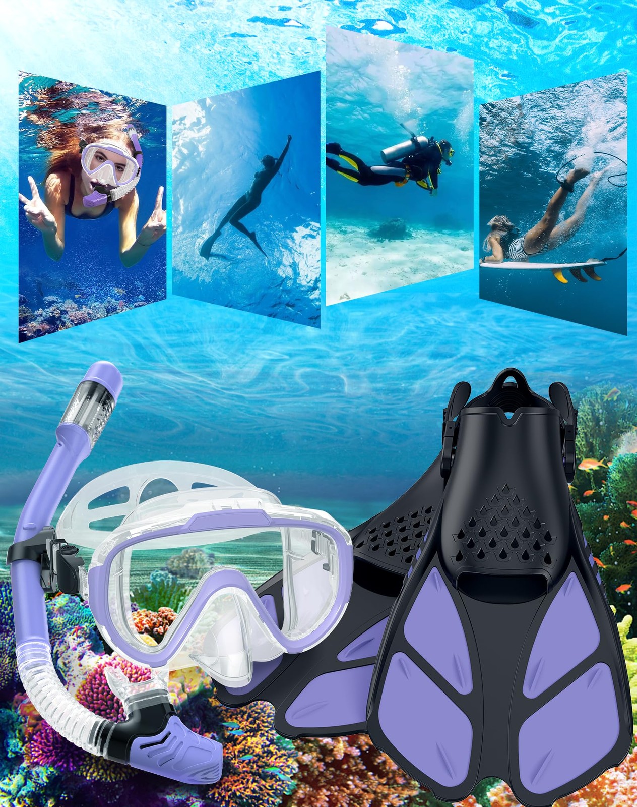 Ubekezele Snorkeling Gear for Adults Men Women,4 in 1 Snorkel Set with Panora…
