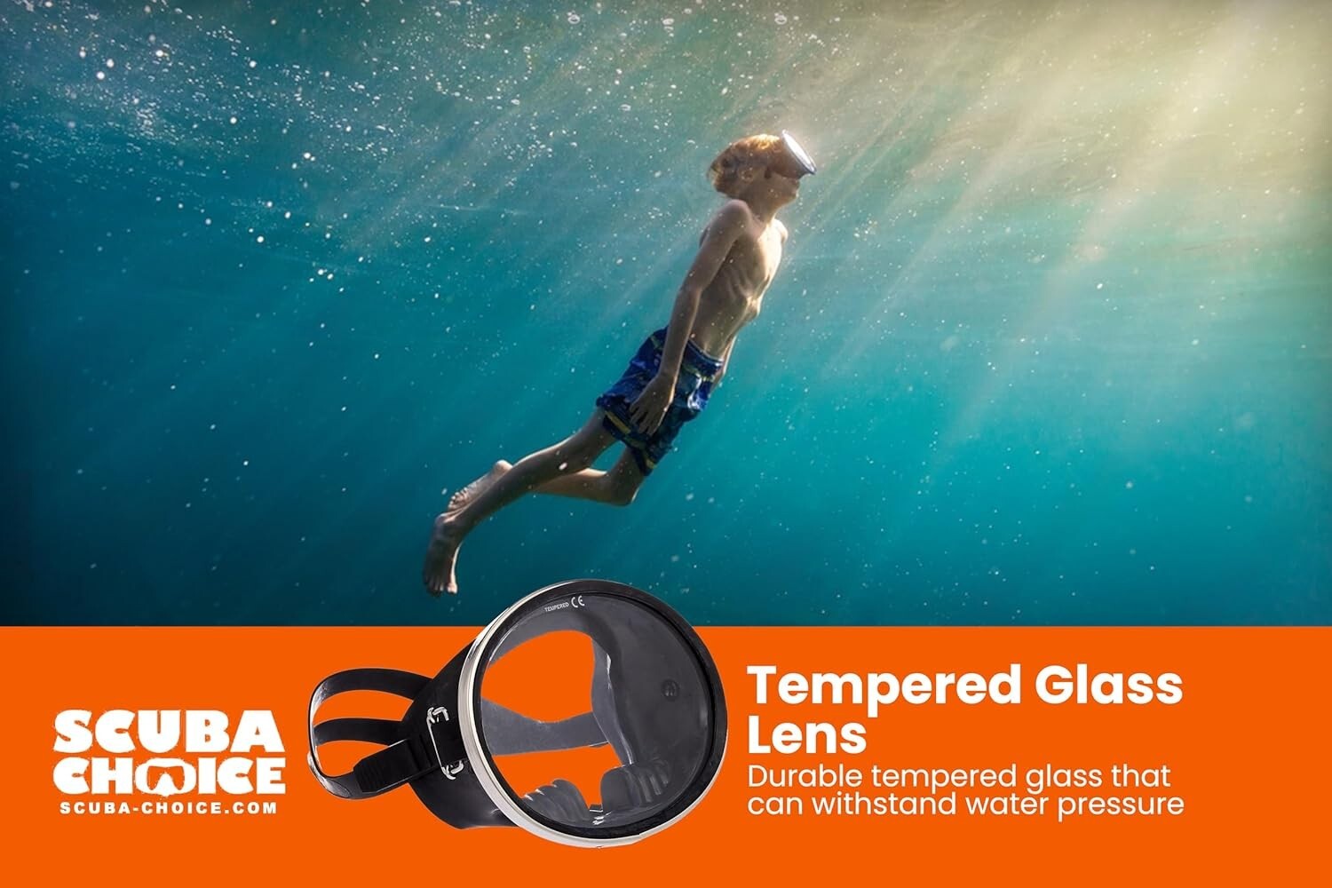 Spearfishing Dive Mask, Tempered Glass Lens, Adjustable Silicone Straps