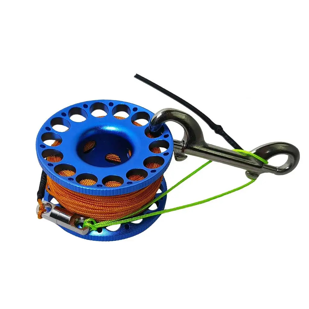30M Aluminum Alloy Scuba Diving Spool Finger Reel with Double Ended Hook
