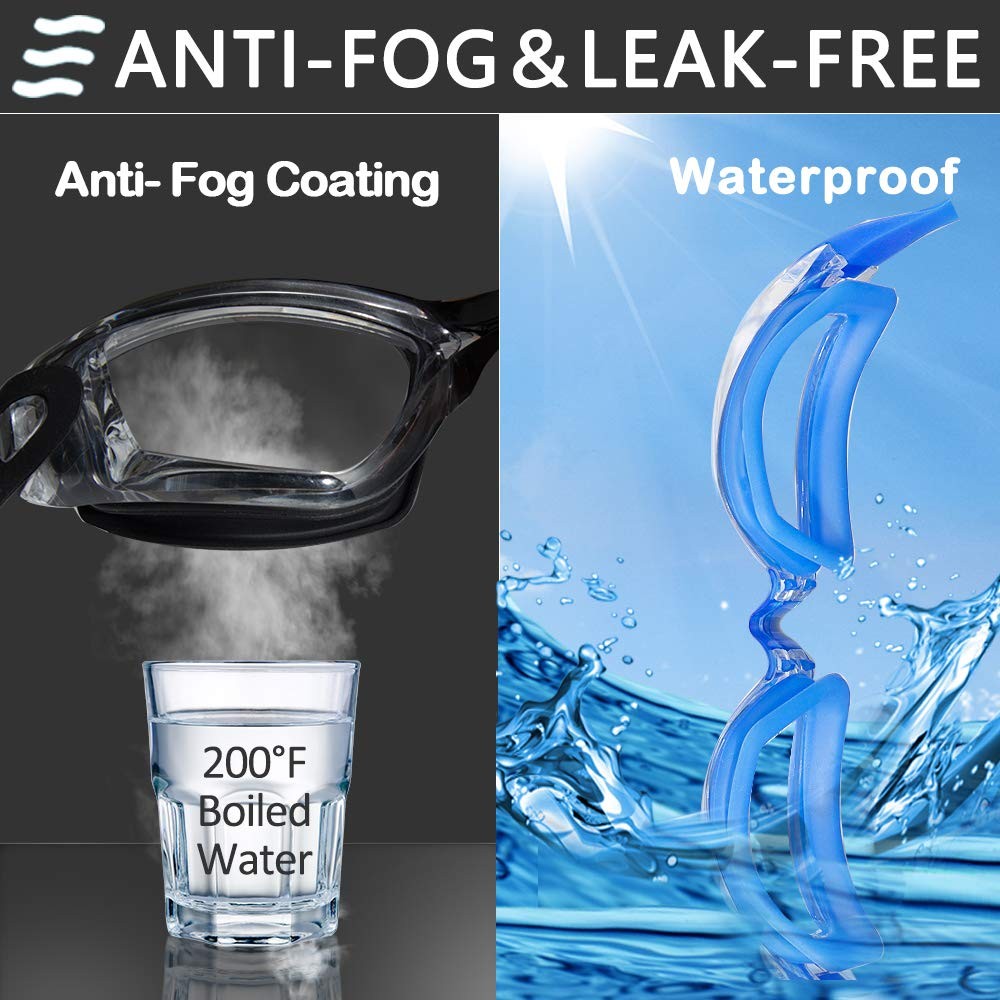 EverSport Swim Goggles, Swimming Glasses for Adult Men Crystal Blue & Black