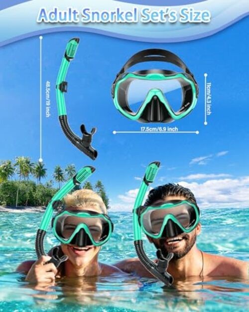 Snorkeling Gear for Adults, Adult Snorkel Set with Malachite Green (1 Set)