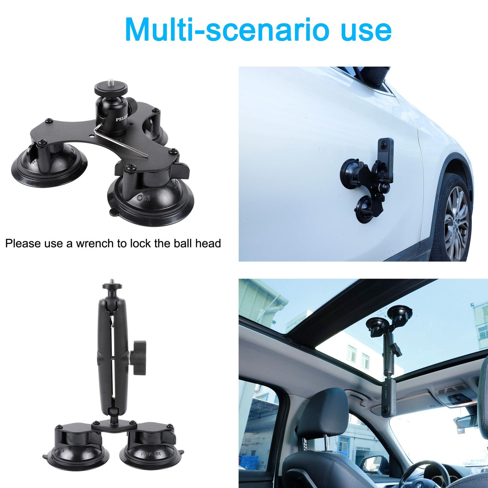PellKing Suction Car Mount for Insta360 x5,x4, x3, x2, x,One RS,R Black