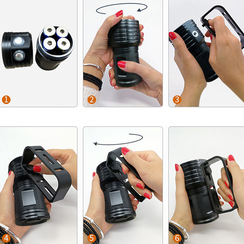 25000Lumen LED Scuba Diving Flashlight 500M Underwater Video Photography Light