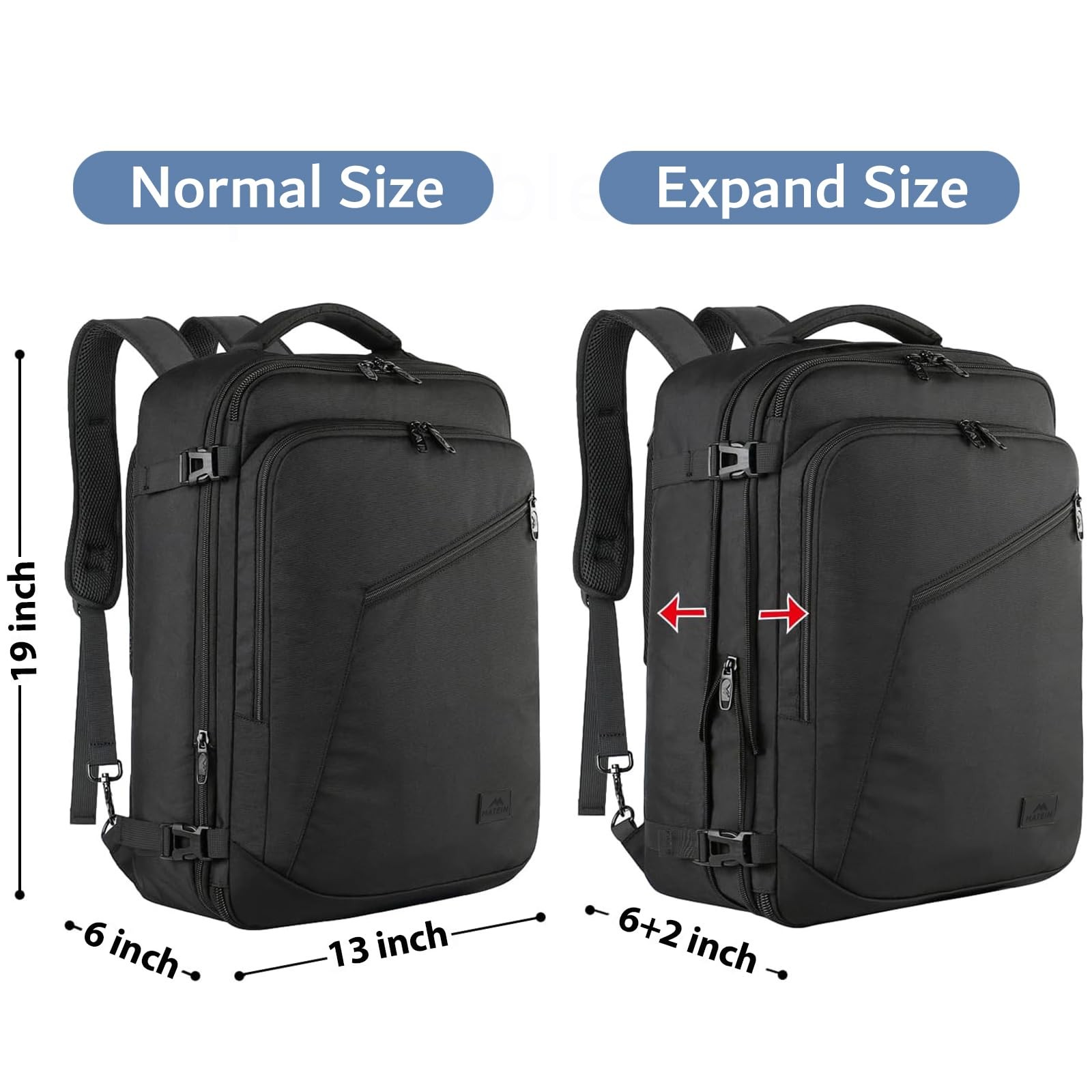 MATEIN Carry on Backpack, Extra Large Travel Backpack X-Large, Black