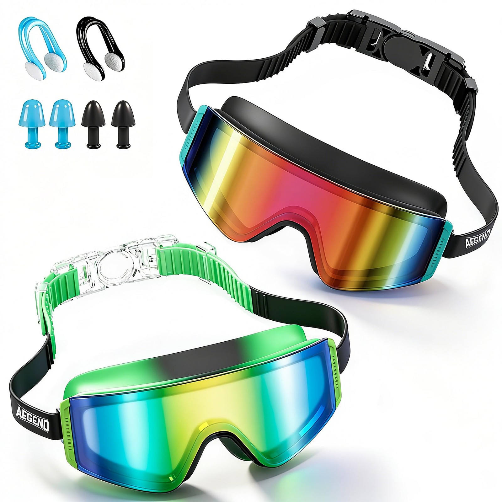 Aegend Kids Swim One Size, Black/Emerald Green+black-iridescent Gold Plated