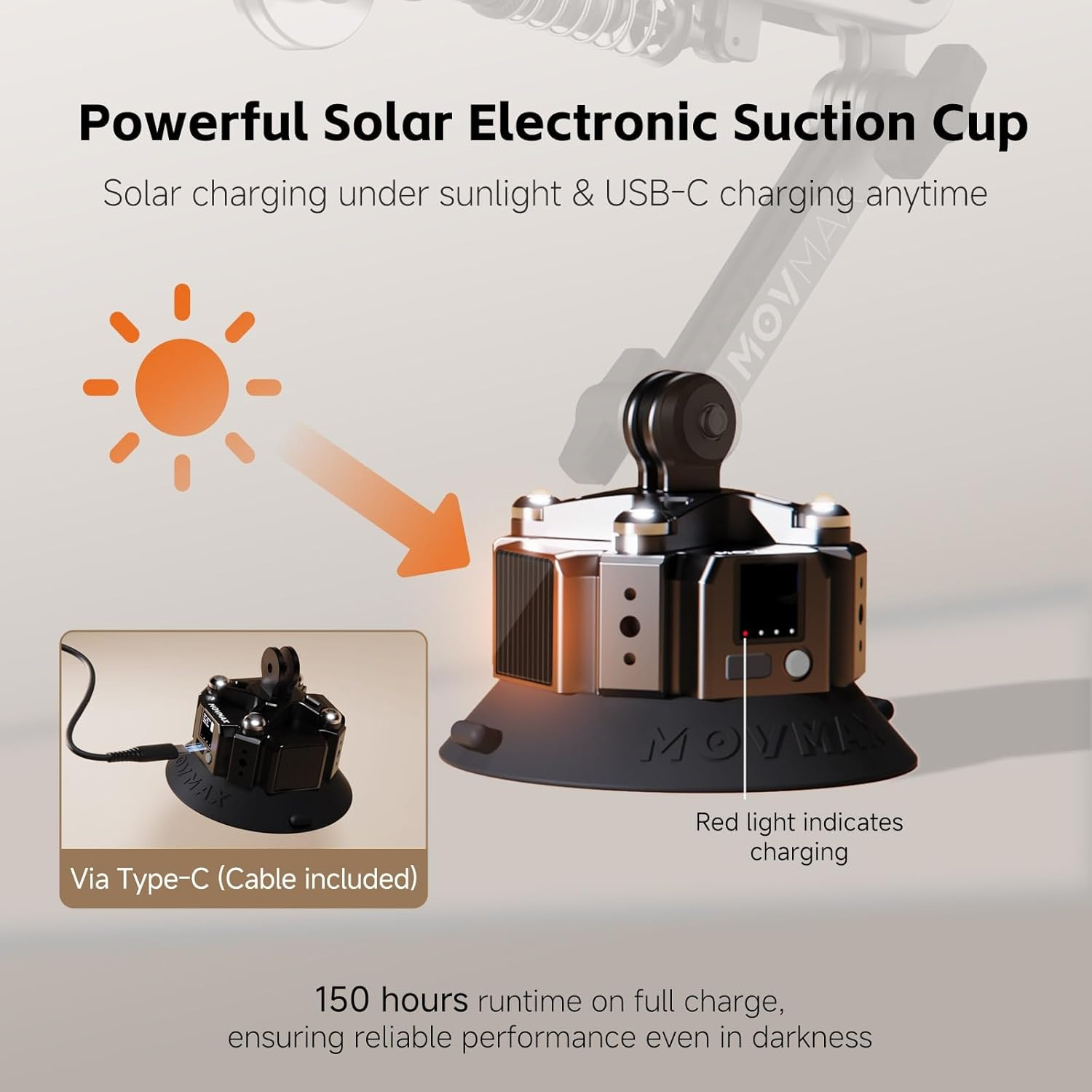 Blade Arm Solar Electronic Suction Cup Mount, Shock Absorber Arm Car Mount for D