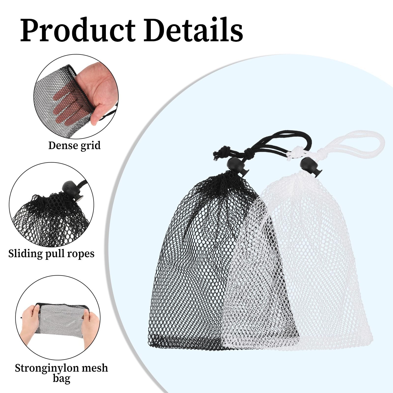 6PCS Small Mesh Drawstring Bags, 20 x 15 cm (7.87 × 5.9 Inch), Black White