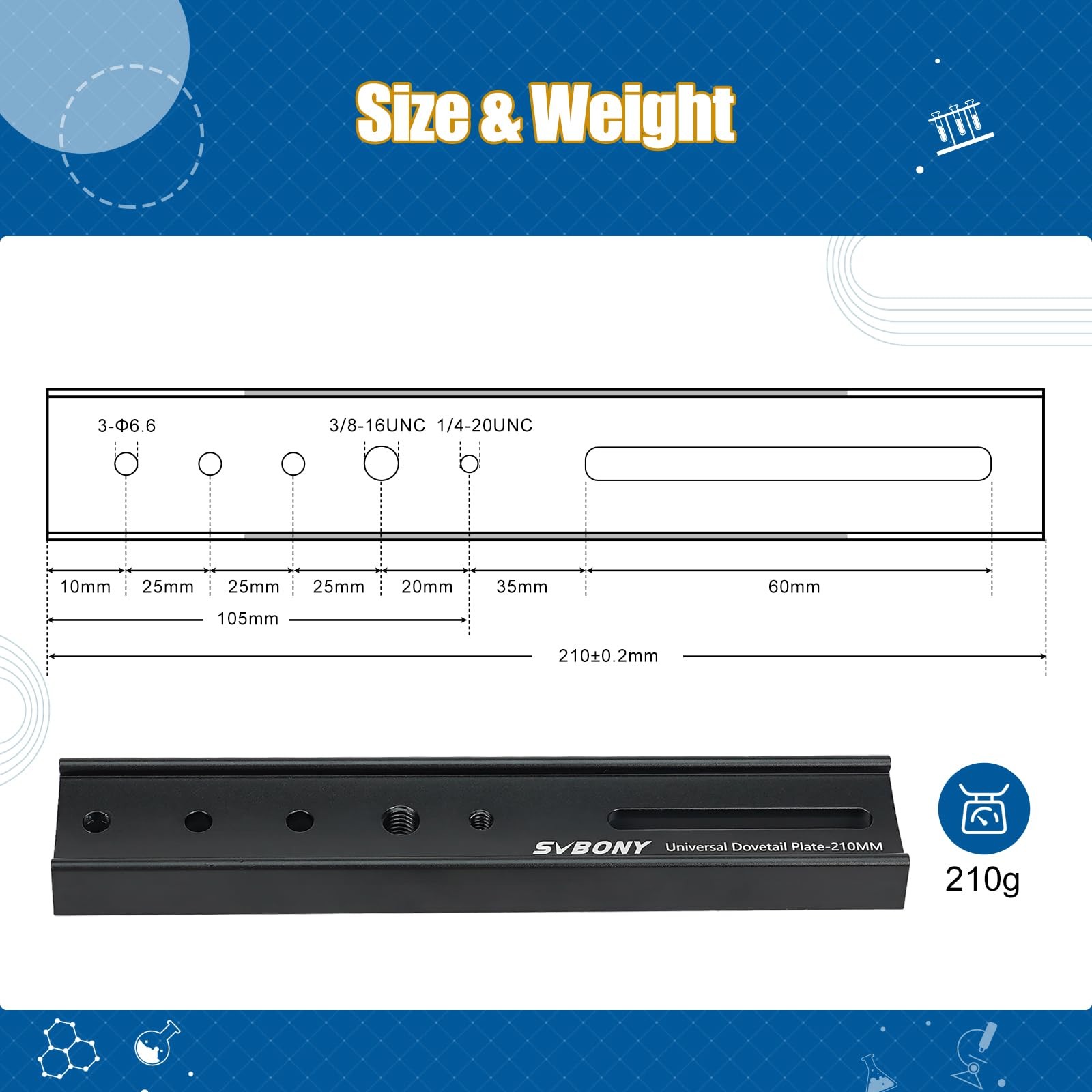 SVBONY SV219 Dovetail Mount Plate, 210mm 8.26 inches inch, Black