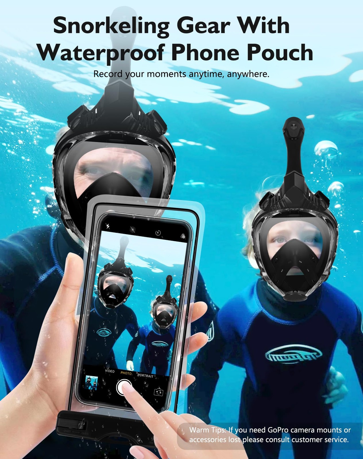 Full Face Snorkel for Adults, Snorkeling Gear with Waterproof Pouch, Unisex f…