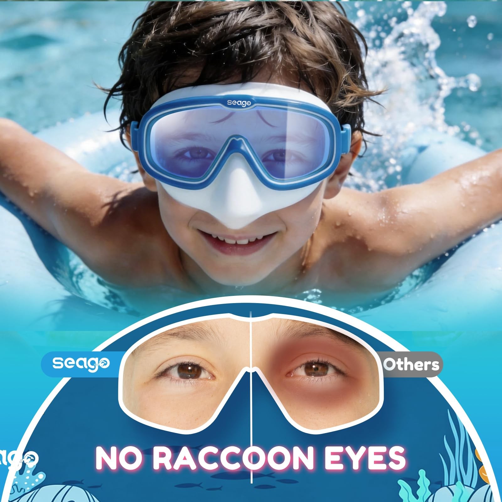 Seago Kids Swim Goggles 2 Pack for 3-12, One Size, Pink Green & Blue White