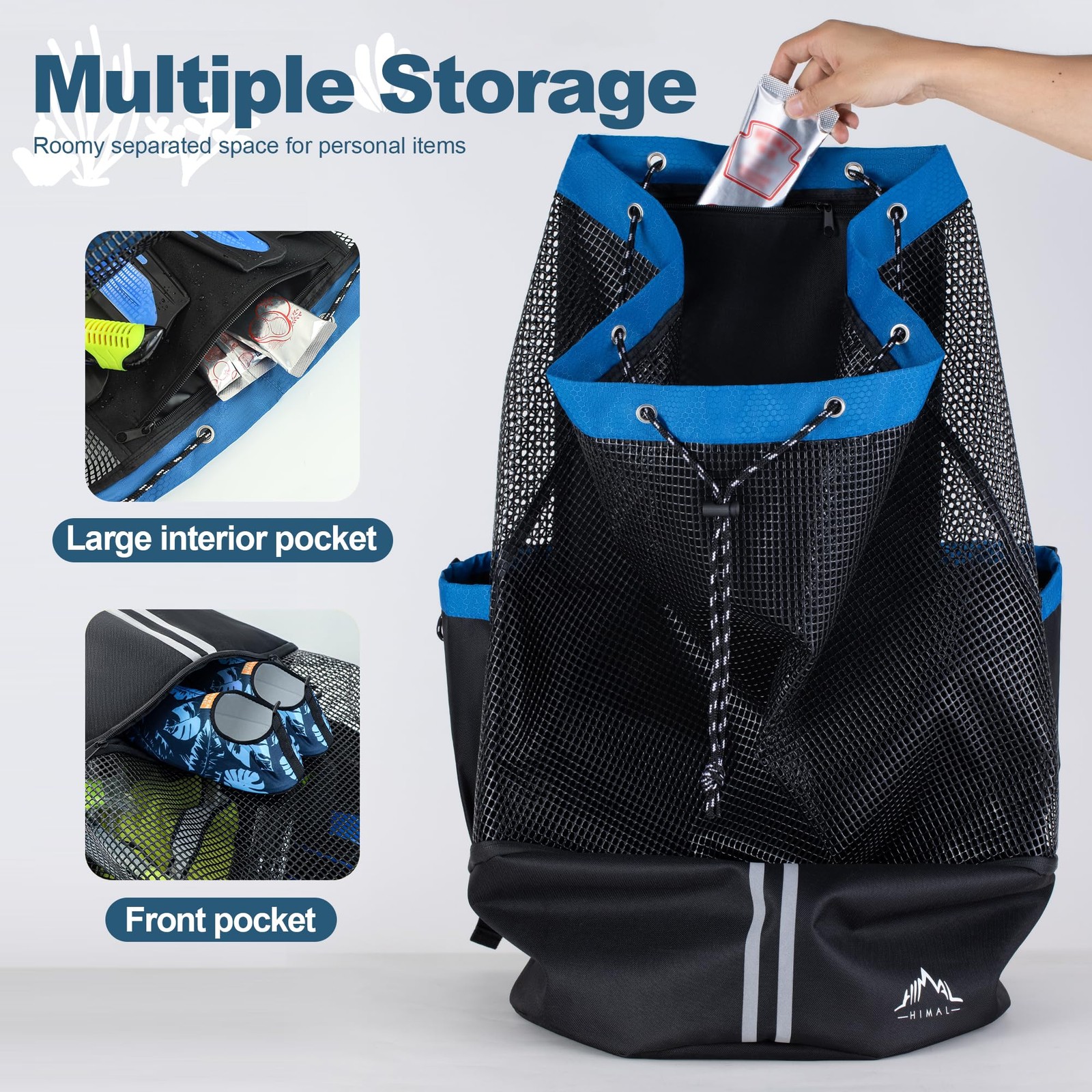 GoHimal Scuba Diving Bag, XL Mesh Backpack for One Size, Black-Blue