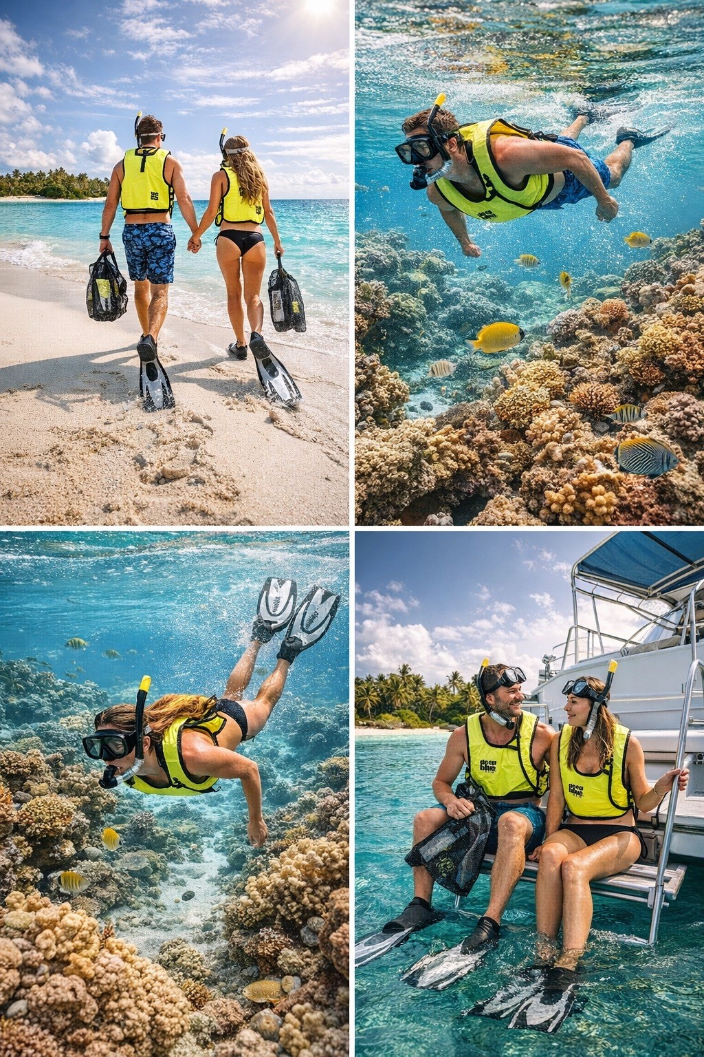Deep Blue Gear Snorkeling Set – Fins + 2 Safety Vests (One New)