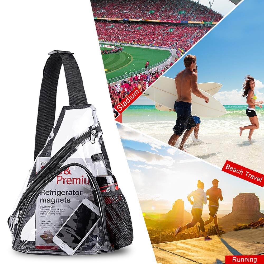 Clear PVC Sling Bag – Stadium Approved Shoulder Crossbody Large, Black