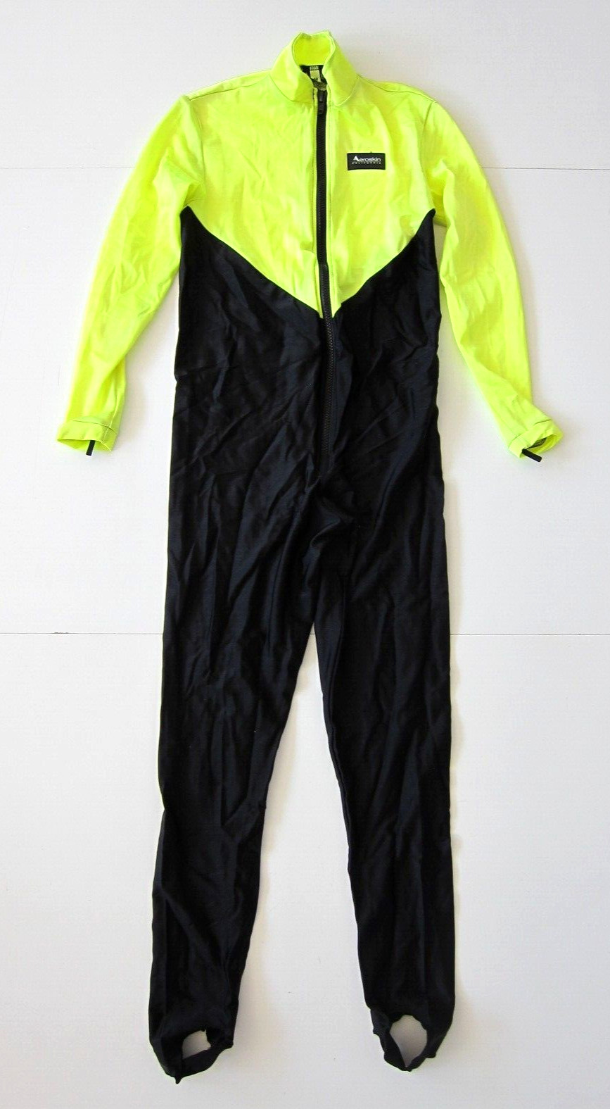 Aeroskin California Neon Yellow Black Nylon Zip Rash Guard Scuba Jumpsuit Medium