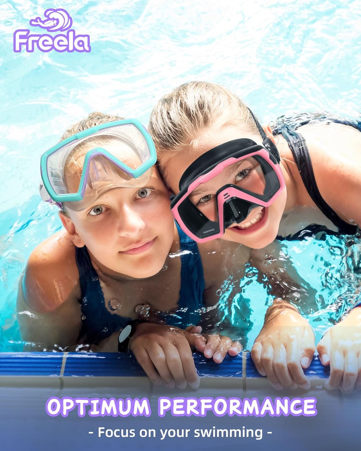 Freela Kids Swim Goggles with Nose Cover for Purple-Green & Black-Pink