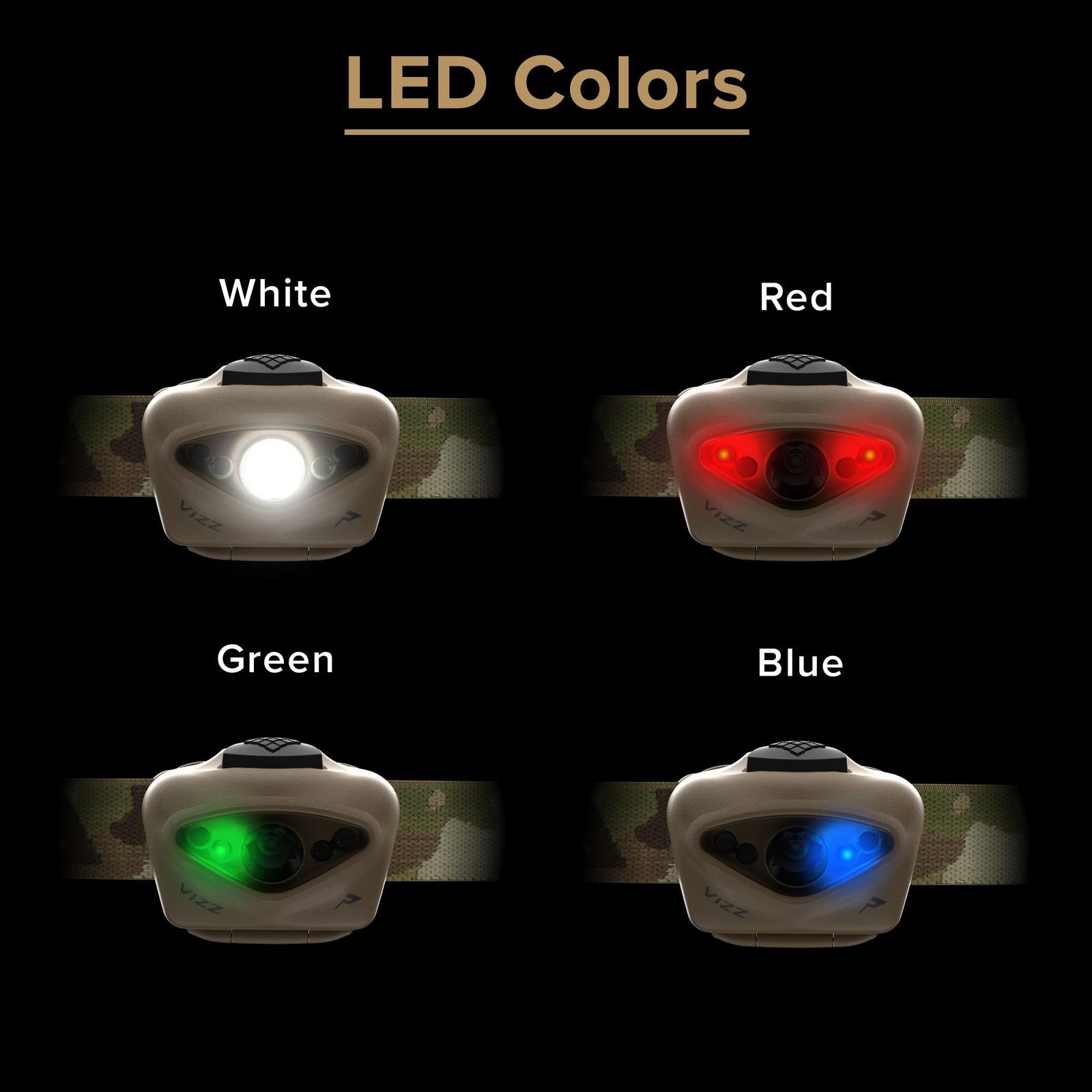 VIZZ 550 RGB 550 Lumen AAA-Powered Headlamp, Dimmable Spot & Flood White, Red…