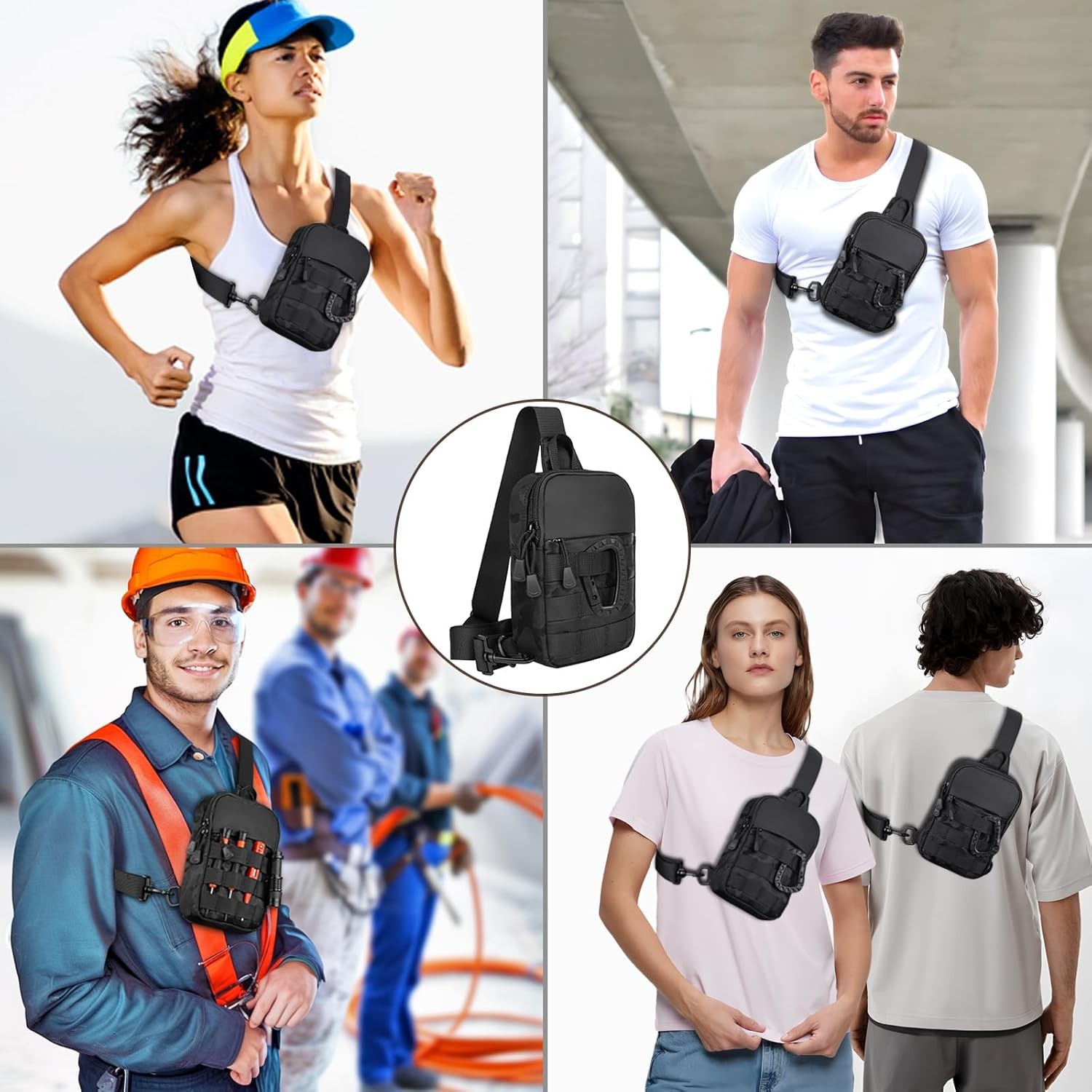 Small Sling Bag for Men, Tactical Inspired Waterproof Utility EDC Black Camo