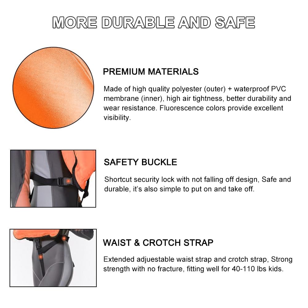Inflatable Snorkel Vest for Kids, Portable Snorkeling Jackets Child, Orange