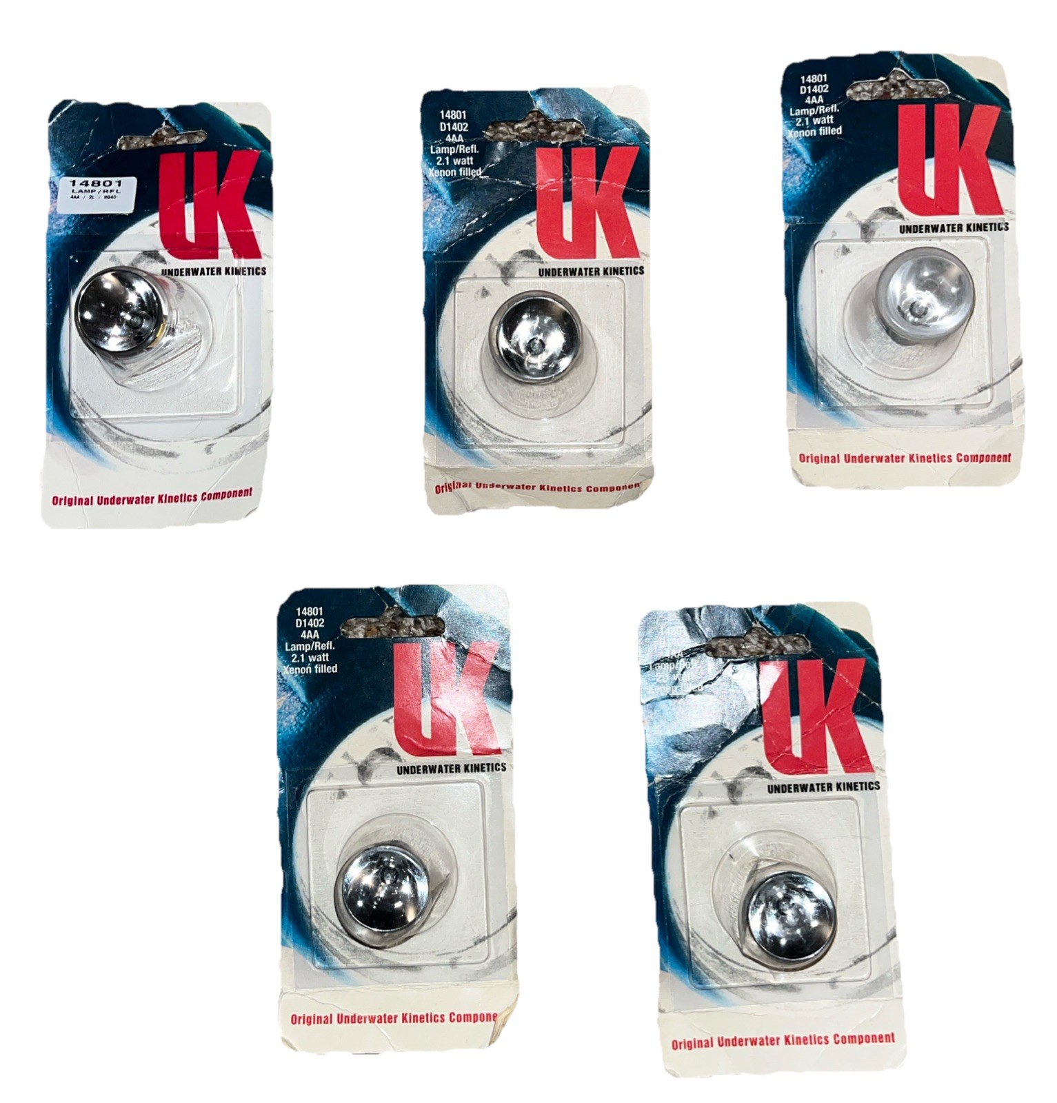 (5) UK Underwater Kinetics LAMP/REFLECTOR 4AA 14801 D1402 Xenon Filled 2.1 watt