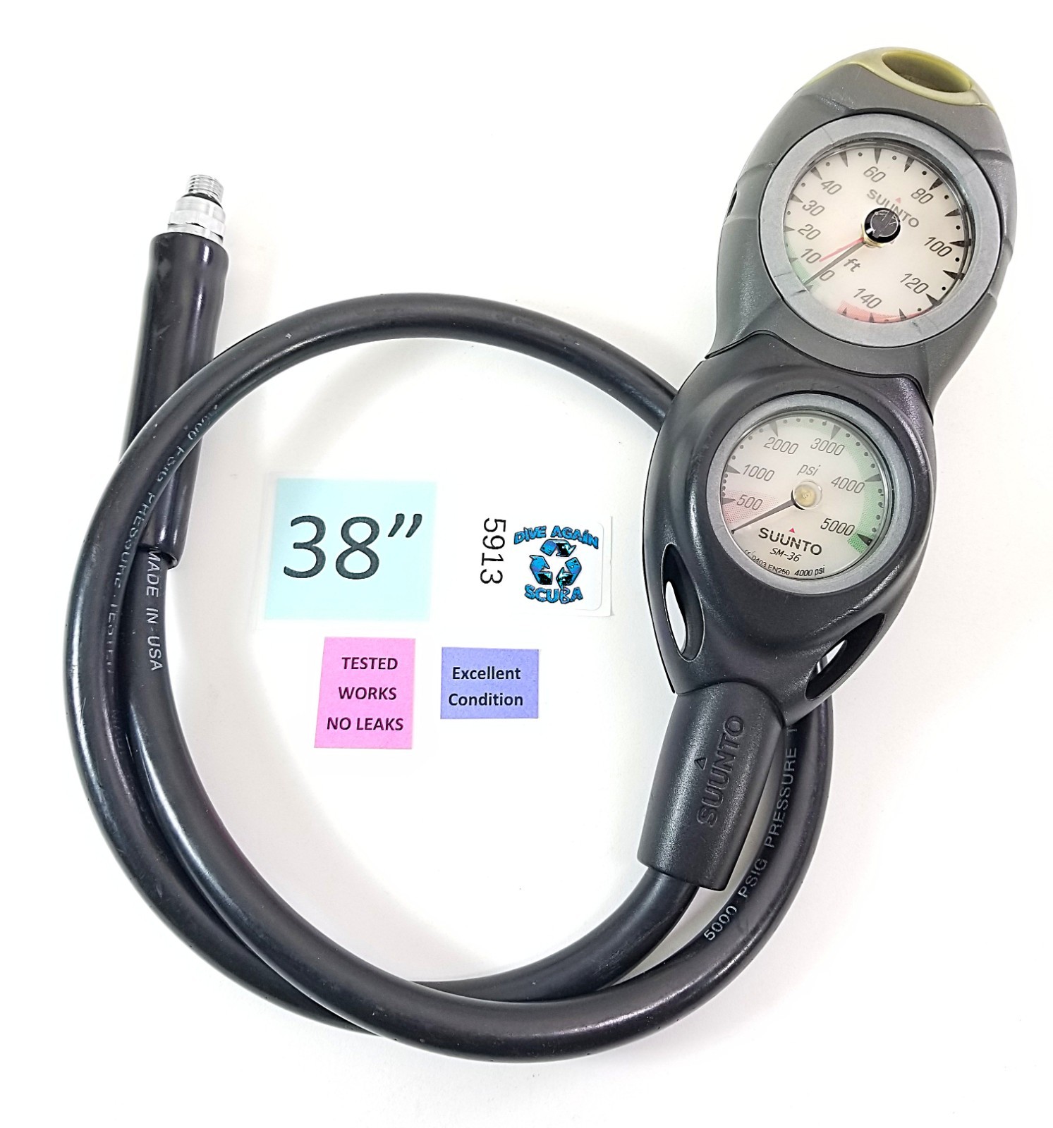 Suunto Scuba Dive 2 Gauge Console SM-16 150ft Depth Gauge SM-36 5000 PSI SPG