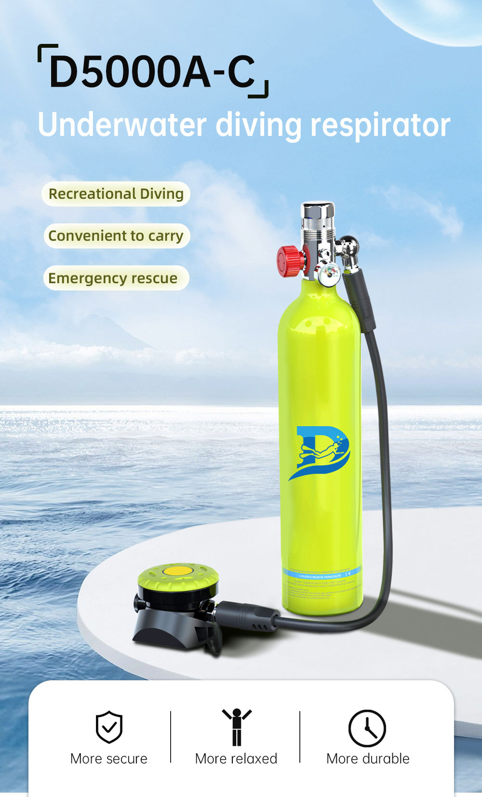 1L Mini Scuba Diving Gear Kit Diving Glasses Manual Pump for 15-20Min Underwater