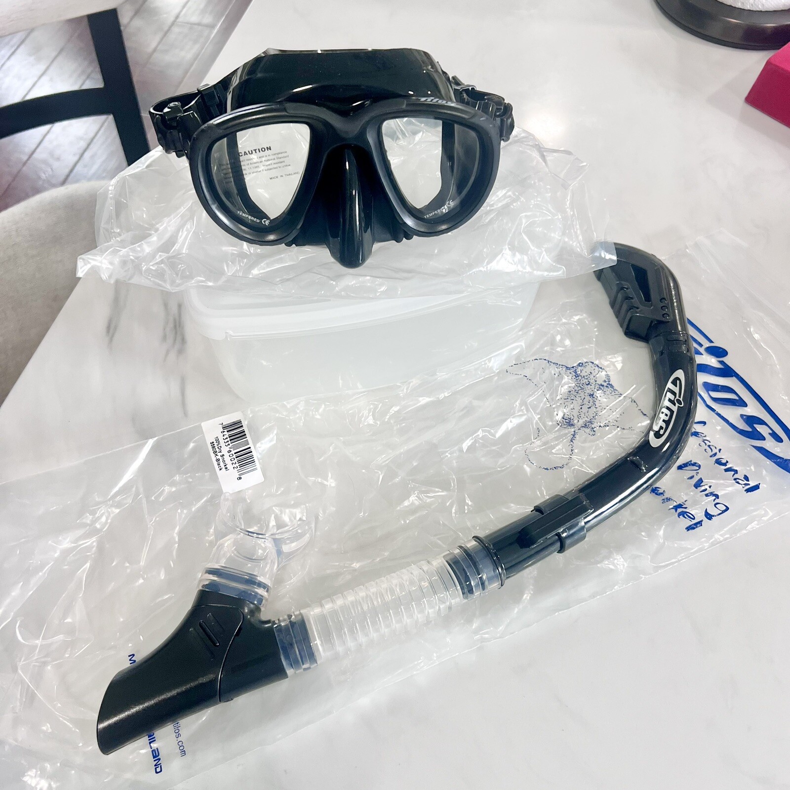 NEW Tilos Hybrid Mask M140 Free diving Mask / Dry Snorkel S560BK / Black SET