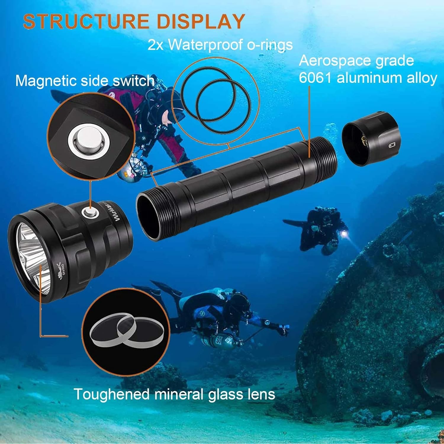Wurkkos DL40 Diving Flashlight, Bright Max 5000 Lumen Scuba Dive Light with 4