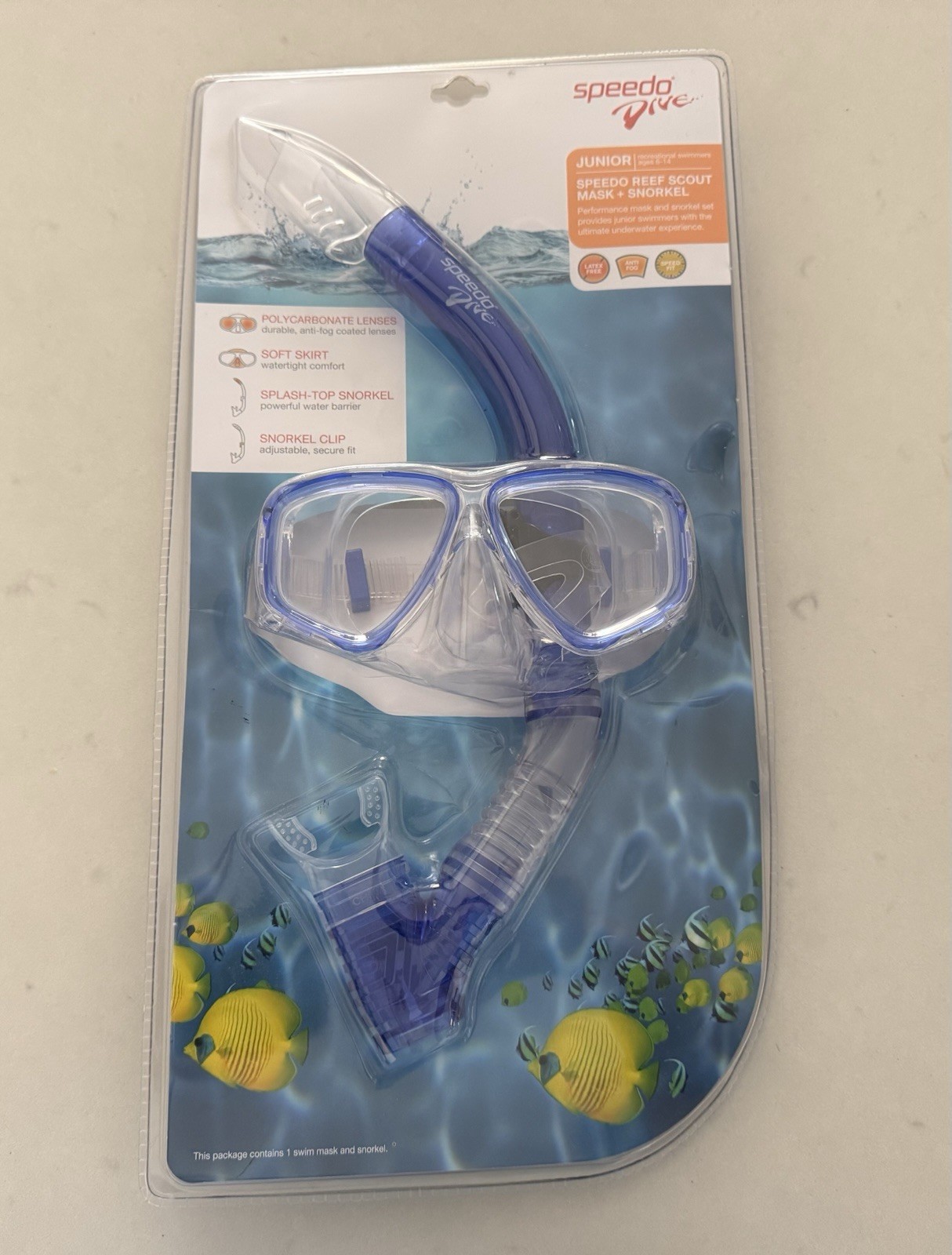 Speedo Dive Junior Reef Scout Mask + Snorkel Combo Ocean Blue Ages 6-14 NEW