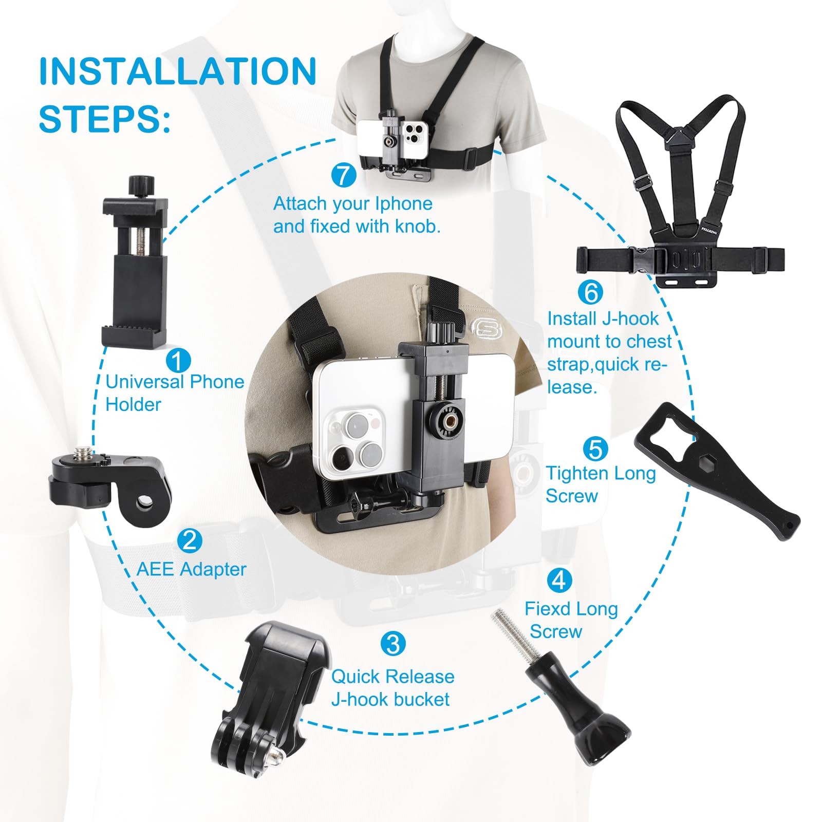 PellKing Mobile Phone Chest Strap ONE SIZE FITS ALL (130 – 250 lbs.), Black