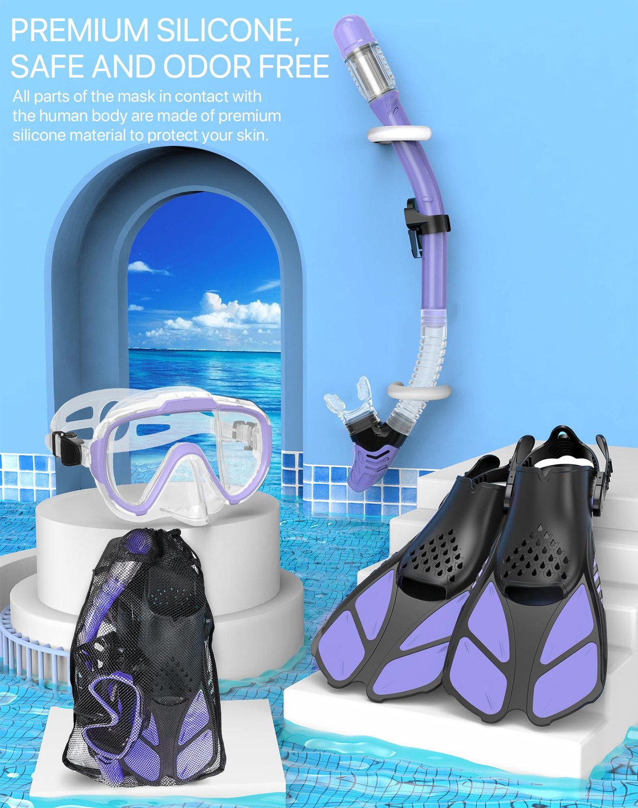 Ubekezele Snorkeling Gear for Adults Men Women,4 in 1 Snorkel Set with Panora…