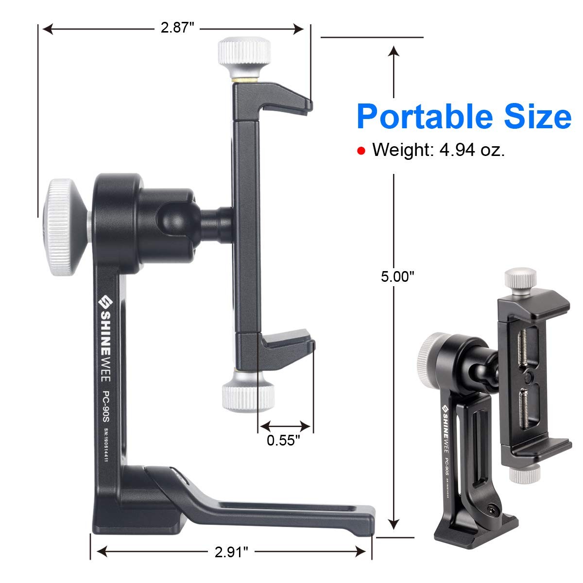 SHINEWEE Metal Phone Tripod Mount Adapter, Arca 5.2×2.75×1.5 inches, Black