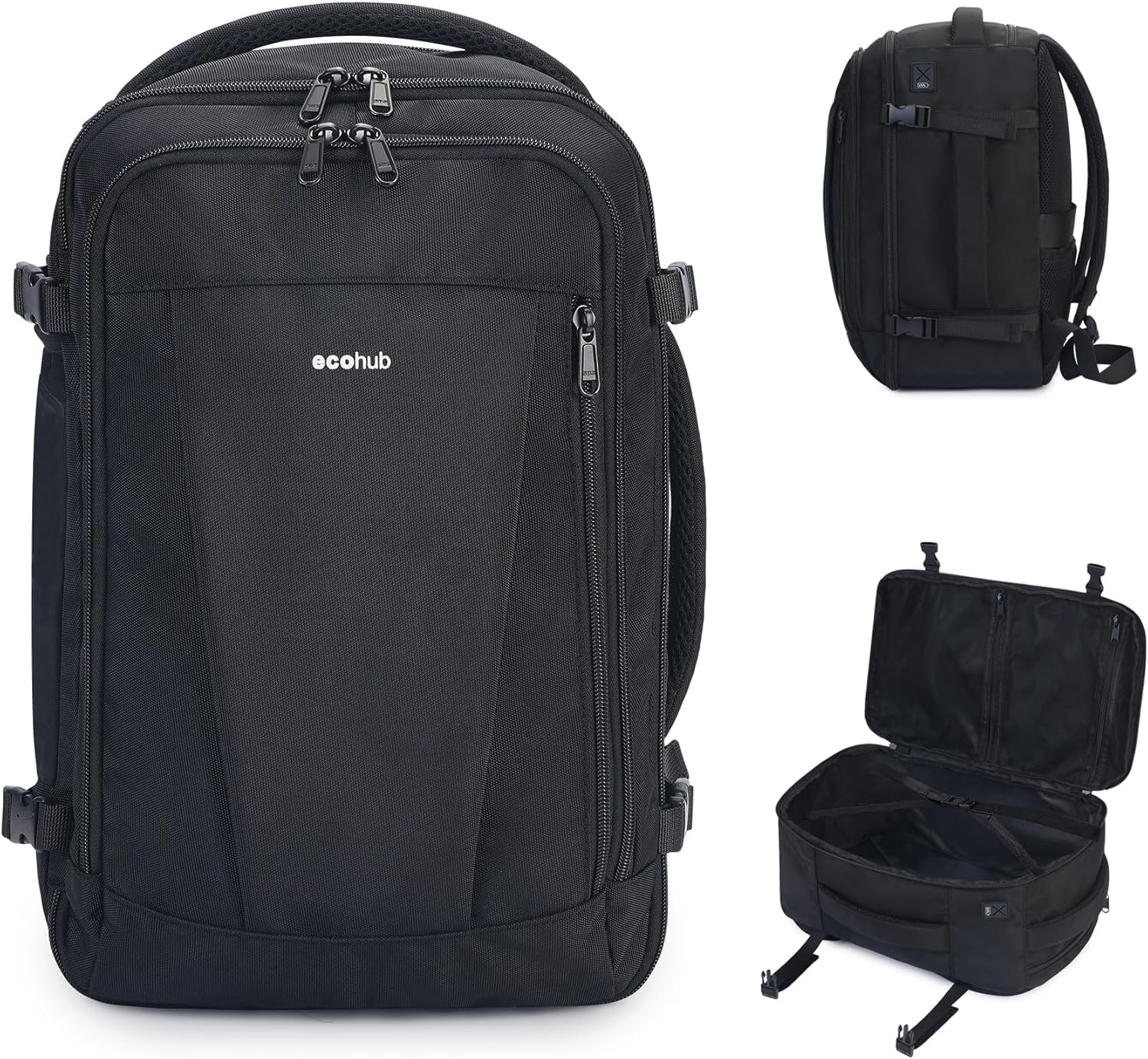 ECOHUB Travel Backpack 18x14x8 Spirit Airlines 18 inch underseat, Black